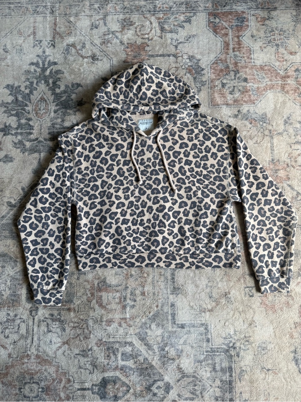 Abercrombie & Fitch Leopard Print Cropped Hoodie - Taupe & Black